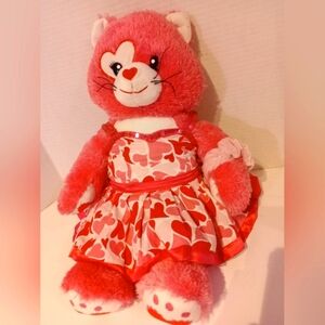 Build A Bear Pink‎ Cat w Heart Dress 18 Inch Plush